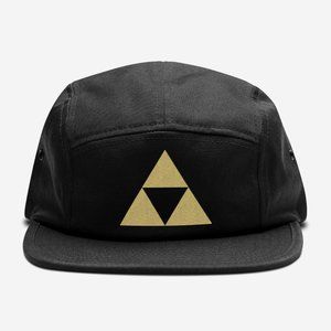 NEW Legend of Zelda Triforce Gold Logo 5 Panel Camper Strapback Hat BLACK